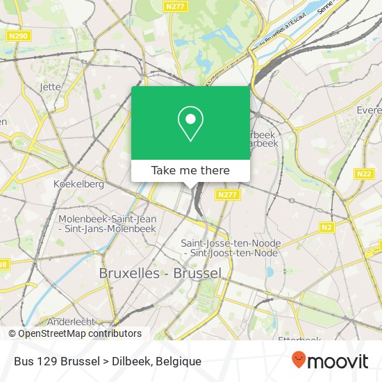 Bus 129 Brussel > Dilbeek kaart
