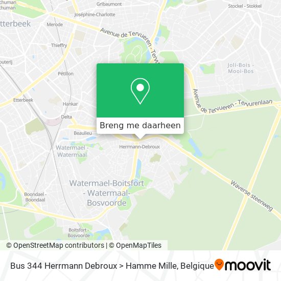 Bus 344 Herrmann Debroux > Hamme Mille kaart