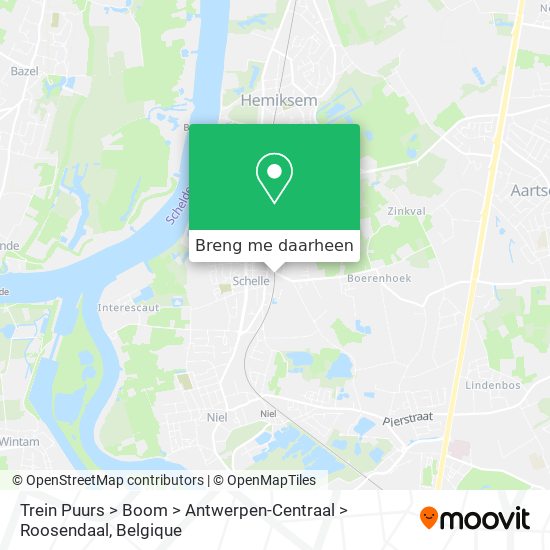 Trein Puurs > Boom > Antwerpen-Centraal > Roosendaal kaart