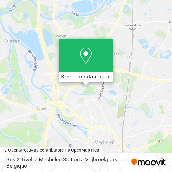 Bus 2 Tivoli > Mechelen Station > Vrijbroekpark kaart