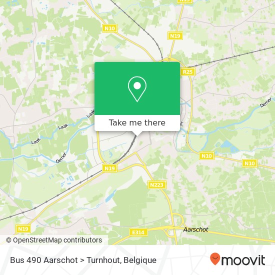 Bus 490 Aarschot > Turnhout kaart