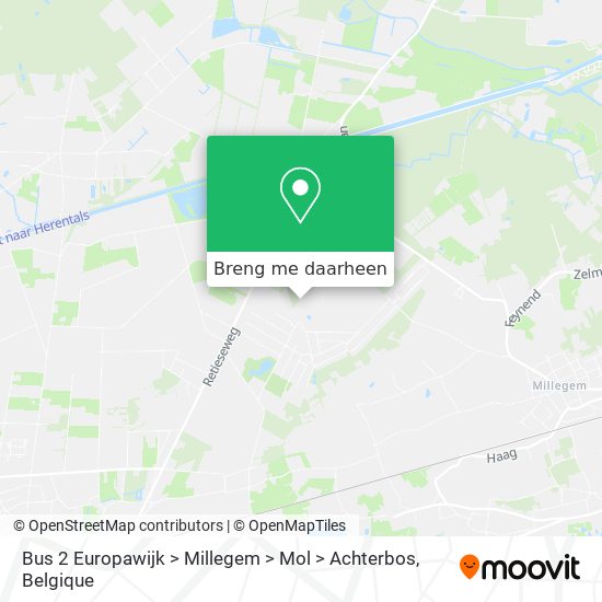 Bus 2 Europawijk > Millegem > Mol > Achterbos kaart