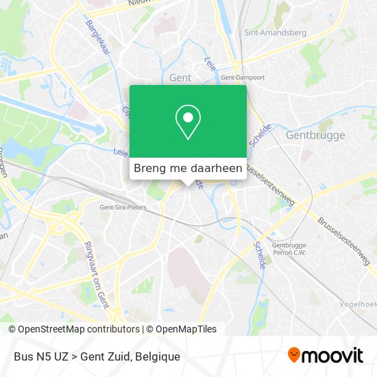 Bus N5 UZ > Gent Zuid kaart