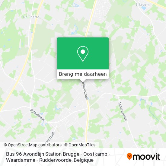 Bus 96 Avondlijn Station Brugge - Oostkamp - Waardamme - Ruddervoorde kaart