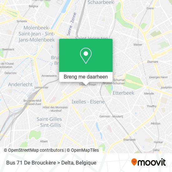 Bus 71 De Brouckère > Delta kaart
