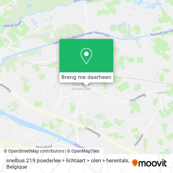 snelbus 219 poederlee > lichtaart > olen > herentals kaart