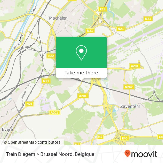 Trein Diegem > Brussel Noord kaart