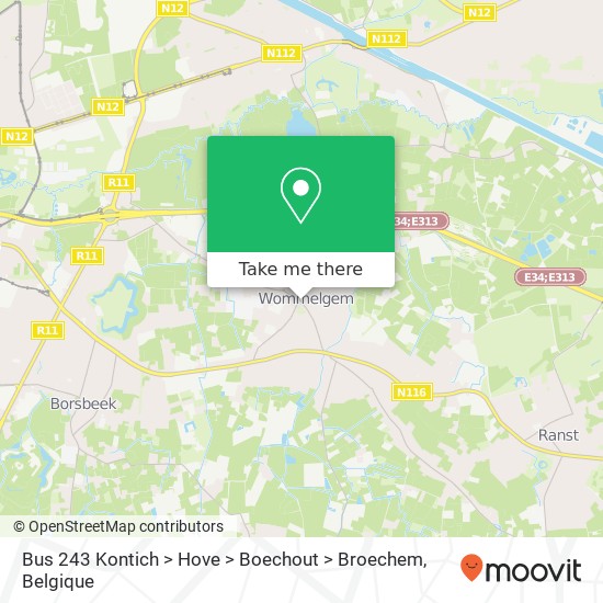 Bus 243 Kontich > Hove > Boechout > Broechem kaart