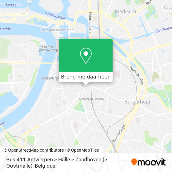 Bus 411 Antwerpen > Halle > Zandhoven (> Oostmalle) kaart