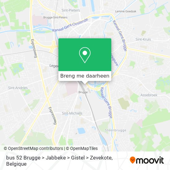 bus 52 Brugge > Jabbeke > Gistel > Zevekote kaart