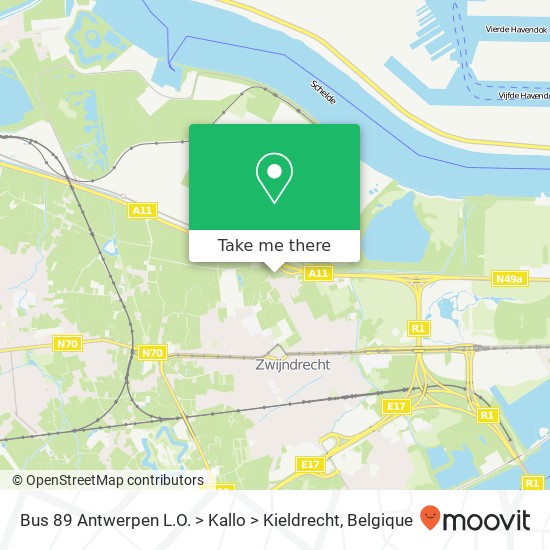 Bus 89 Antwerpen L.O. > Kallo > Kieldrecht kaart