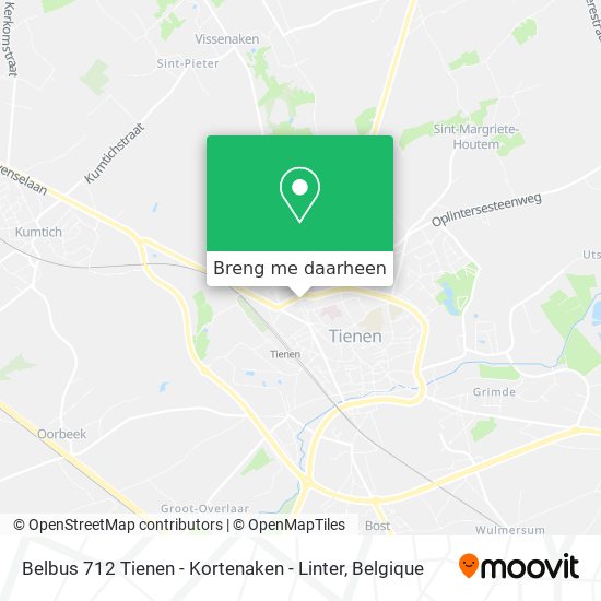 Belbus 712 Tienen - Kortenaken - Linter kaart