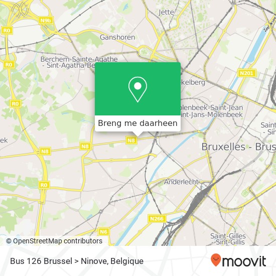 Bus 126 Brussel > Ninove kaart