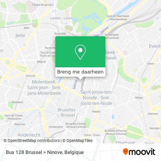Bus 128 Brussel > Ninove kaart
