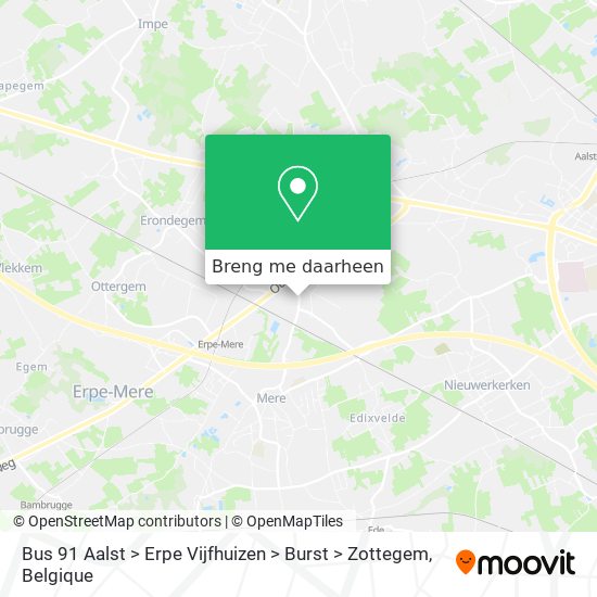 Bus 91 Aalst > Erpe Vijfhuizen > Burst > Zottegem kaart