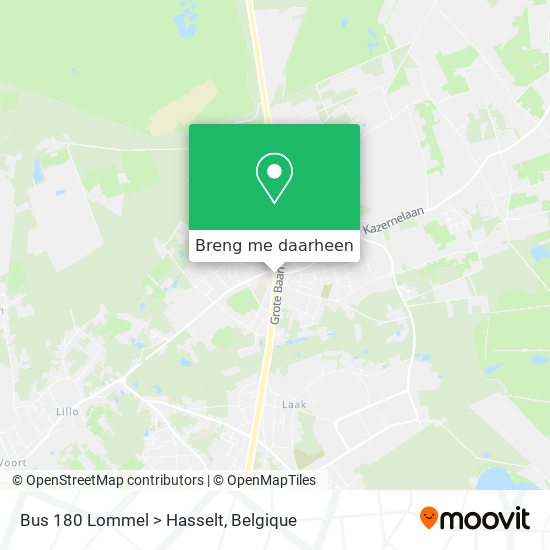 Bus 180 Lommel > Hasselt kaart