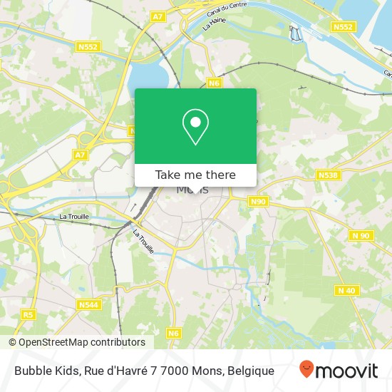 Bubble Kids, Rue d'Havré 7 7000 Mons kaart