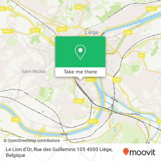 Le Lion d'Or, Rue des Guillemins 105 4000 Liège kaart