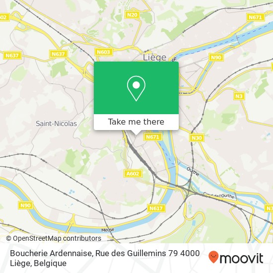 Boucherie Ardennaise, Rue des Guillemins 79 4000 Liège kaart