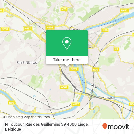 N Toucour, Rue des Guillemins 39 4000 Liège kaart