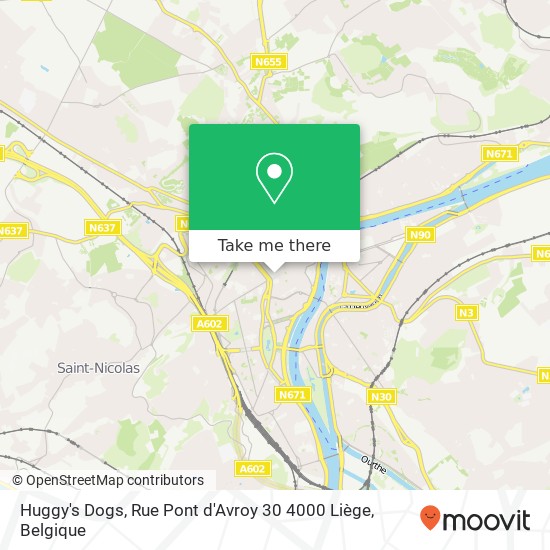 Huggy's Dogs, Rue Pont d'Avroy 30 4000 Liège kaart