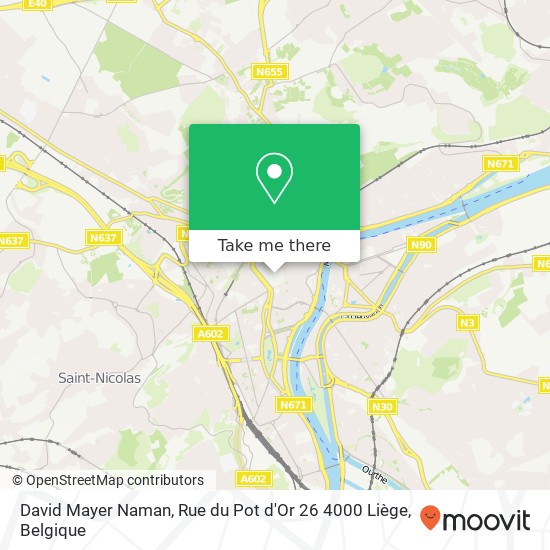 David Mayer Naman, Rue du Pot d'Or 26 4000 Liège kaart