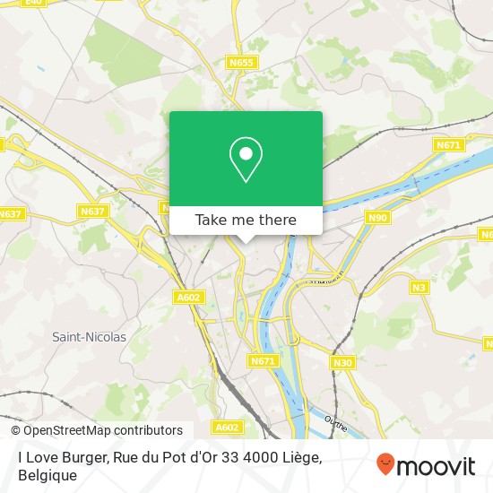 I Love Burger, Rue du Pot d'Or 33 4000 Liège kaart