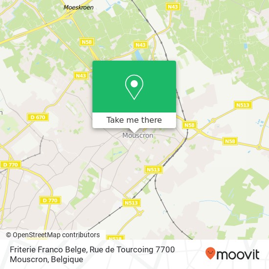 Friterie Franco Belge, Rue de Tourcoing 7700 Mouscron kaart