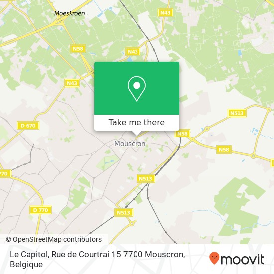 Le Capitol, Rue de Courtrai 15 7700 Mouscron kaart