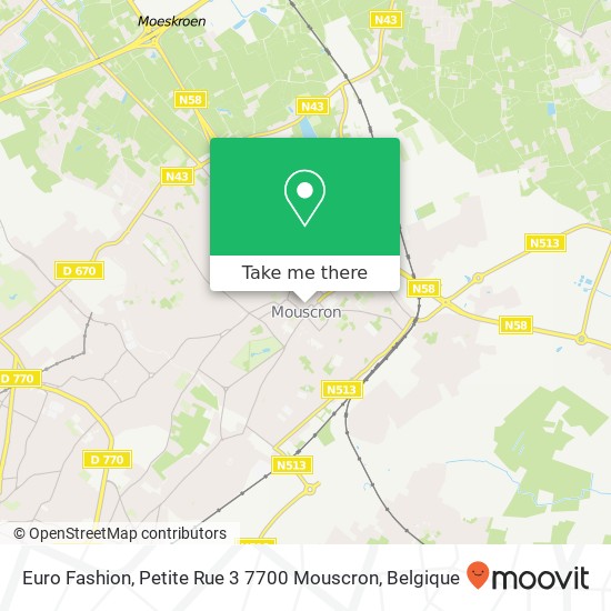 Euro Fashion, Petite Rue 3 7700 Mouscron kaart