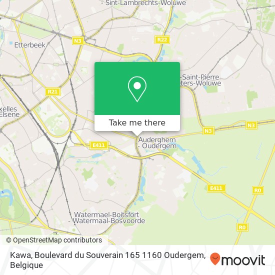 Kawa, Boulevard du Souverain 165 1160 Oudergem kaart