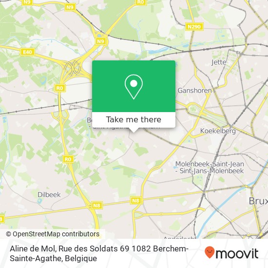 Aline de Mol, Rue des Soldats 69 1082 Berchem-Sainte-Agathe kaart