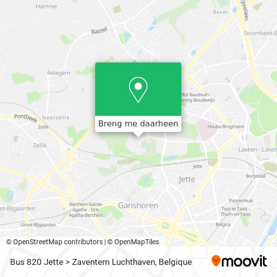 Bus 820 Jette > Zaventem Luchthaven kaart