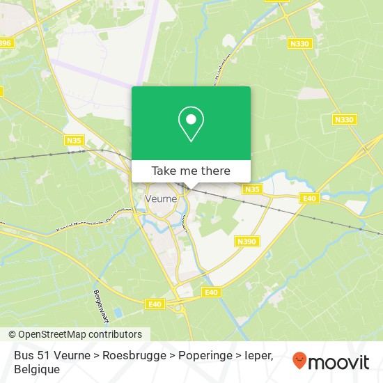 Bus 51 Veurne > Roesbrugge > Poperinge > Ieper kaart