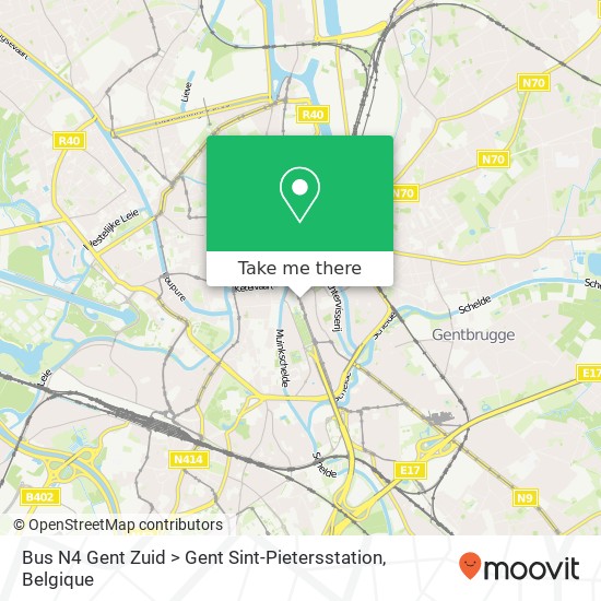Bus N4 Gent Zuid > Gent Sint-Pietersstation kaart