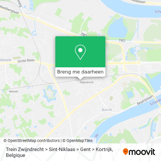 Trein Zwijndrecht > Sint-Niklaas > Gent > Kortrijk kaart