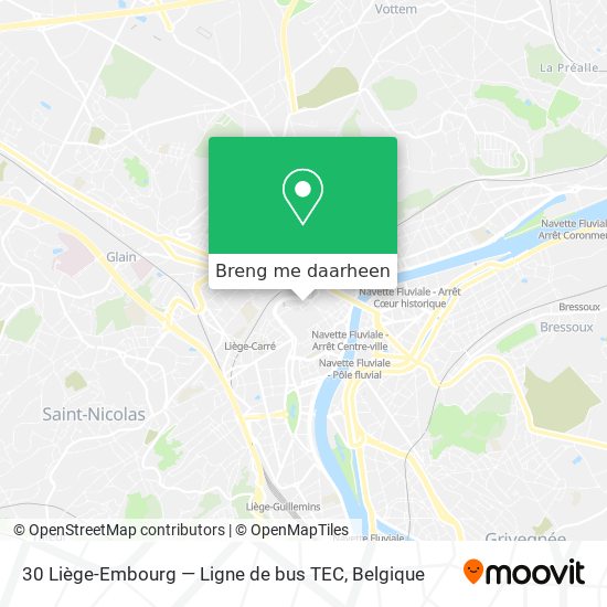 30 Liège-Embourg — Ligne de bus TEC kaart