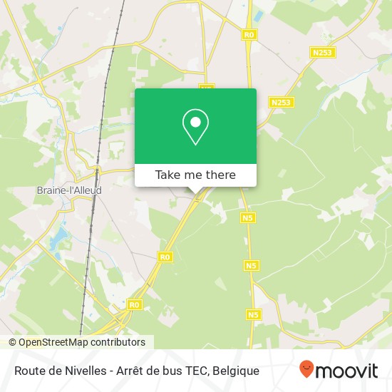 Route de Nivelles - Arrêt de bus TEC kaart