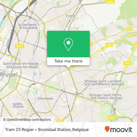 Tram 25 Rogier > Boondaal Station kaart
