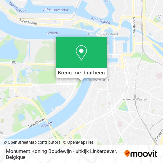 Monument Koning Boudewijn - uitkijk Linkeroever kaart