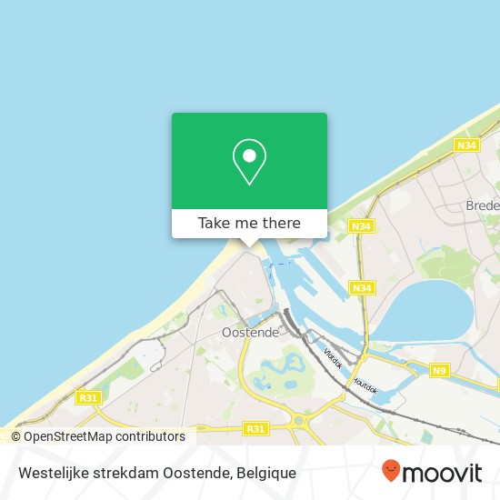 Westelijke strekdam Oostende kaart