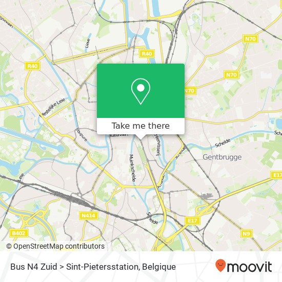 Bus N4 Zuid > Sint-Pietersstation kaart