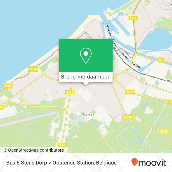 Bus 5 Stene Dorp > Oostende Station kaart