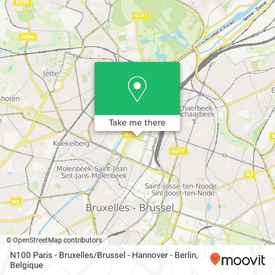N100 Paris - Bruxelles / Brussel - Hannover - Berlin kaart