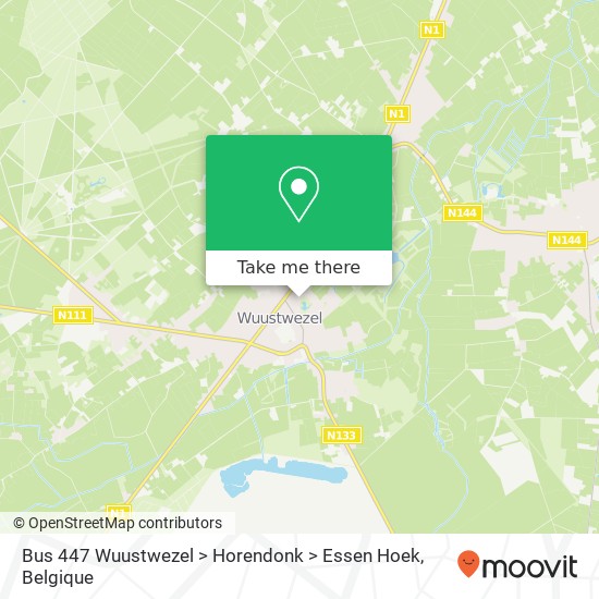 Bus 447 Wuustwezel > Horendonk > Essen Hoek kaart