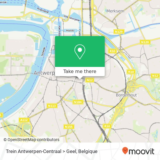 Trein Antwerpen-Centraal > Geel kaart