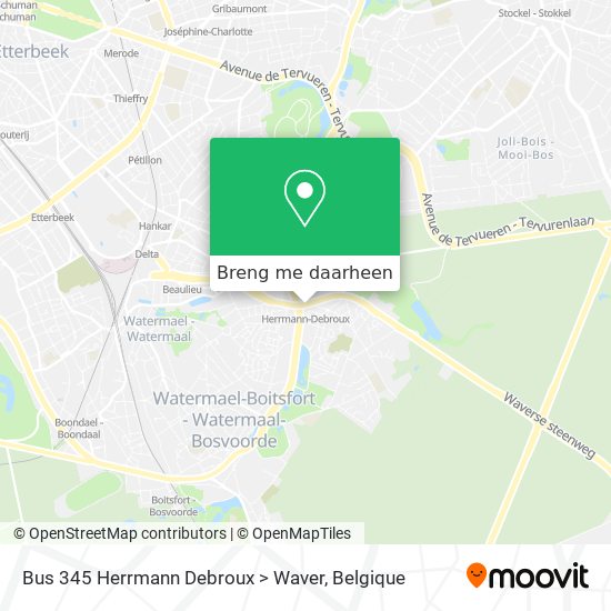 Bus 345 Herrmann Debroux > Waver kaart