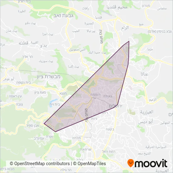 Jerusalem Light Rail - Kfir coverage area map