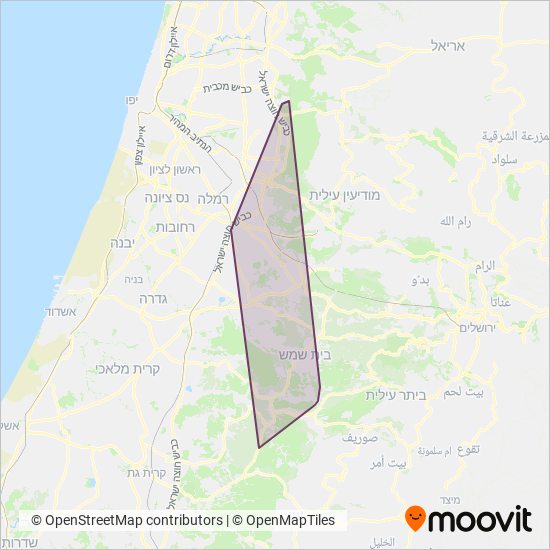 מפת אזורי הפעילות של בית שמש אקספרס (Beit Shemesh Express)