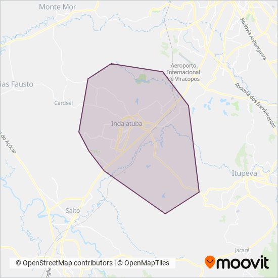 Mapa del área de cobertura de SOU Indaiatuba